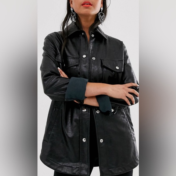 Bershka Faux Leather Shacket in Black Women’s M - Picture 8 of 12